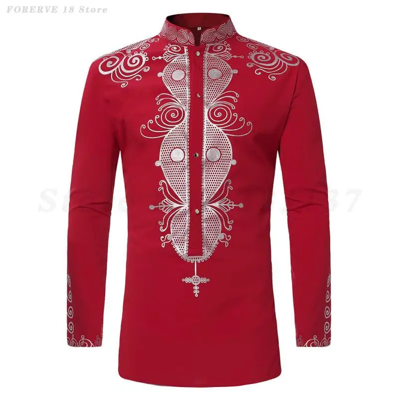 

Dashiki Африканская мужская рубашка Африканские рубашки с принтом Мужские рубашки с длинным рукавом и воротником-стойкой Топ размера плюс 3XL Свободная повседневная уличная одежда