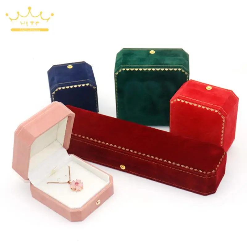 High End Octagonal Gold Border Jewelry Box Multicolor Fabric Jewelry Packaging Box Jewelry Storage Case