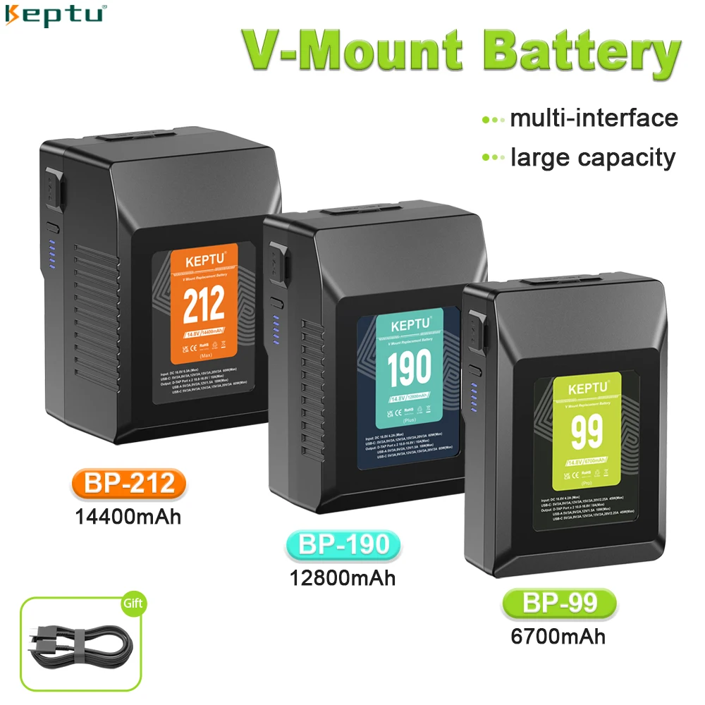 99Wh 190Wh 212Wh V Mount battery USB-C PD Fast Charging For Camera Camcorder Monitor Video Light