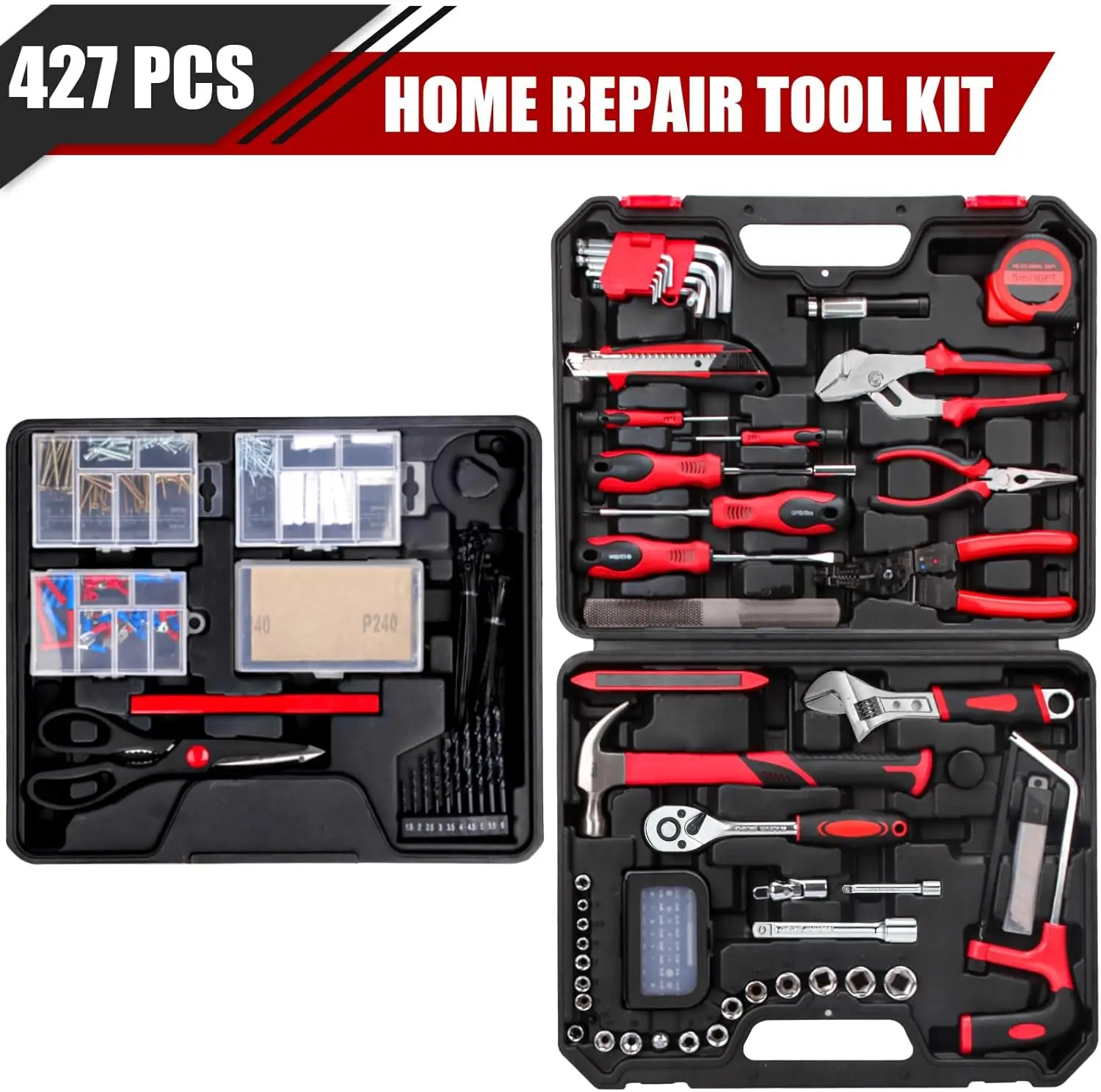 427 Piece Home Tool Kit, Mechanics Tool Set with Drawer Toolbox Storage Case Home Repair Tool Kit