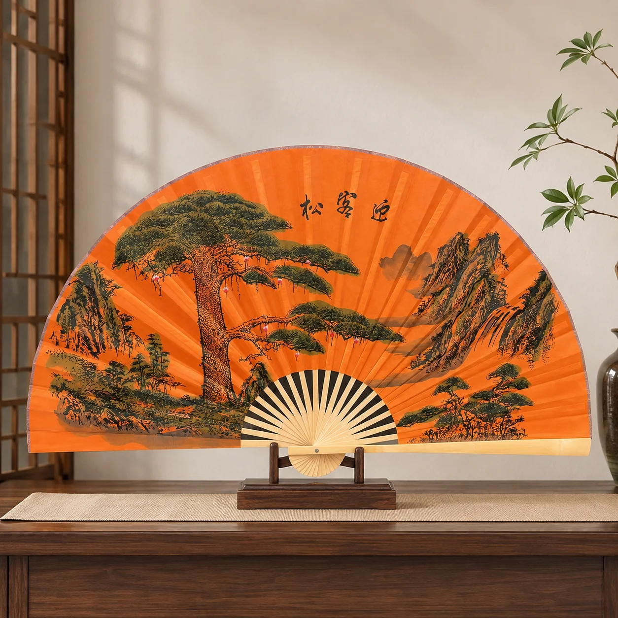 160cm Oversized Chinese Wall Hanging Fan Bamboo Frame, Traditional Auspicious Wall Decor for Home Teahouse