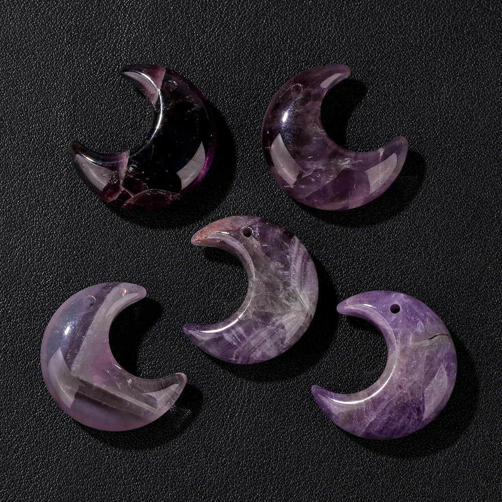 2PCS Natural Crescent Moon Charm Bead Top Drilled Cat Eye Amethyst Quartz Reiki Pendant For Jewelry Making Necklace Earrings DIY - view 4