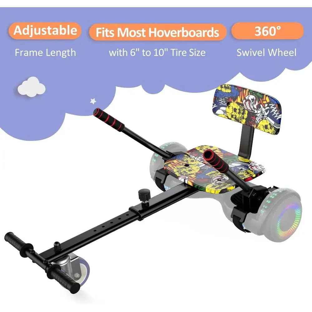 Acessório de assento conversível para scooters de autoequilíbrio, kit Go-Kart ajustável, cabe em 6,5 a 10 modelos (scooter não incluído)