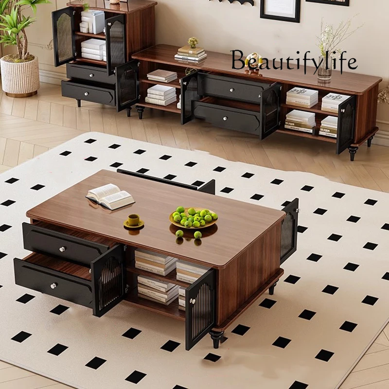 

Rectangle Vintage Coffee Table Mid Century Metal Handles Trendy Living Room Coffee Table Glamour Elegant Coffee Table Furniture