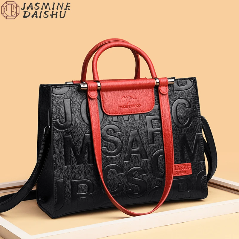 Women\'s Soft Leather Letter Handbags High Quality Female Shoulder Crossbody Bag Luxury Ladies Messenger Shopper Casual Totes Sac