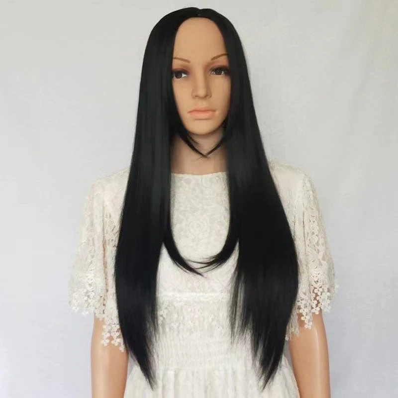 センターパート ロングストレート 黒人女性用ウィッグ ボタンメッシュ 化学繊維フィラメント 映画 セレブリティ コスプレ ヘアセット 日常着用