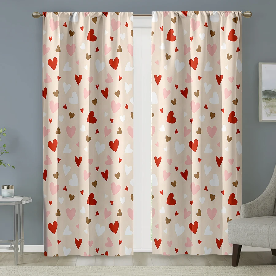 2PCS rice bottom multi-color heart-shaped curtains, sweet breeze, living room and bedroom, decorative with drawbar pockets