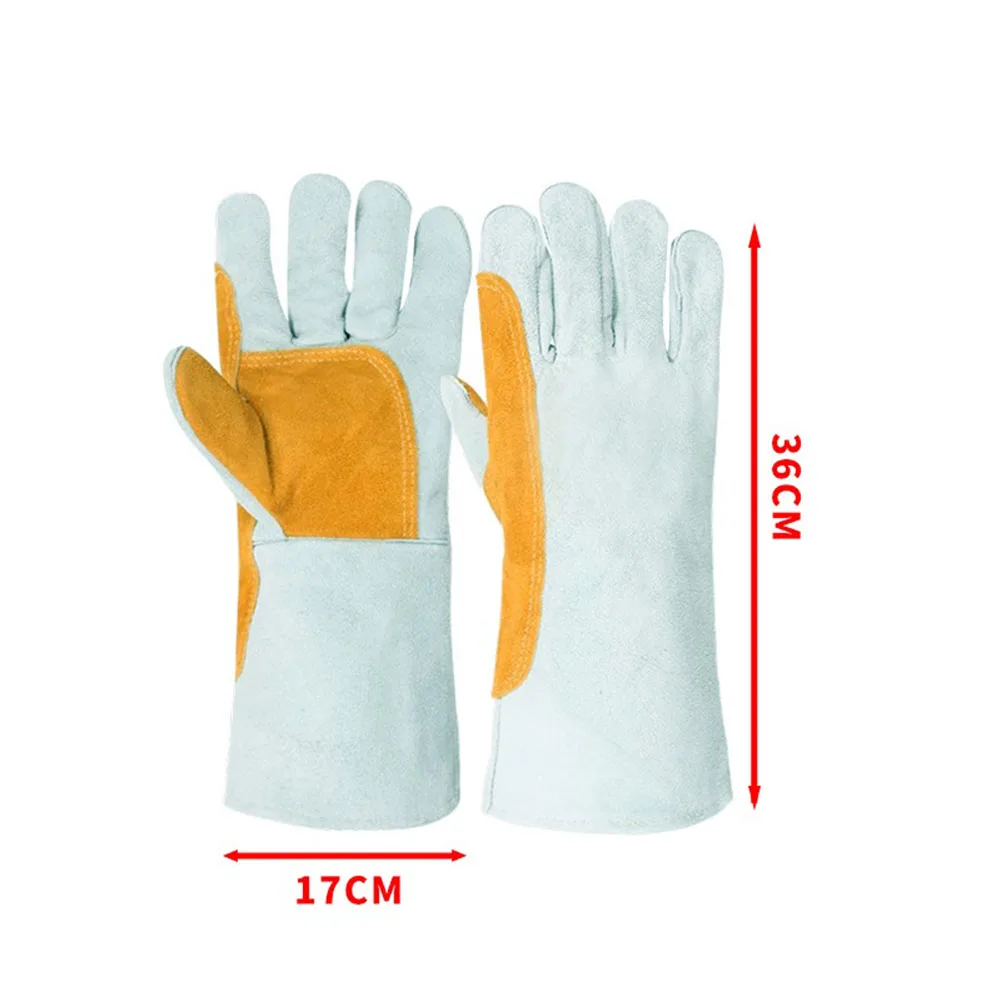 1 par 34-40cm guantes de soldadura guantes de cuero resistentes al fuego y al calor guantes de jardín guantes protectores guantes de soldadura de cuero herramientas CNC