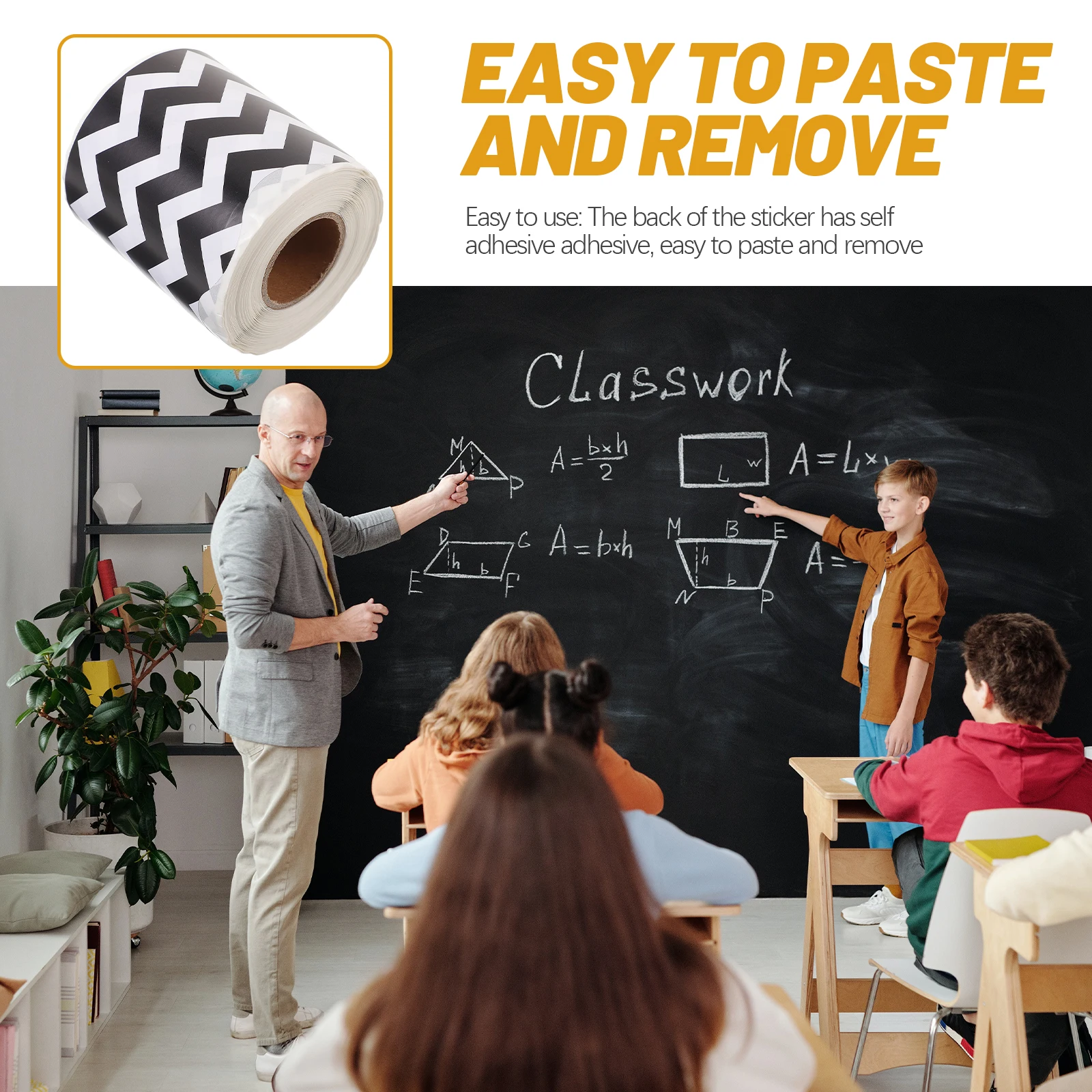 

Black and White Border Stickers Wear-resistant Decoration Stripe Blackboard Trim Display Borders Decal Copper Plate