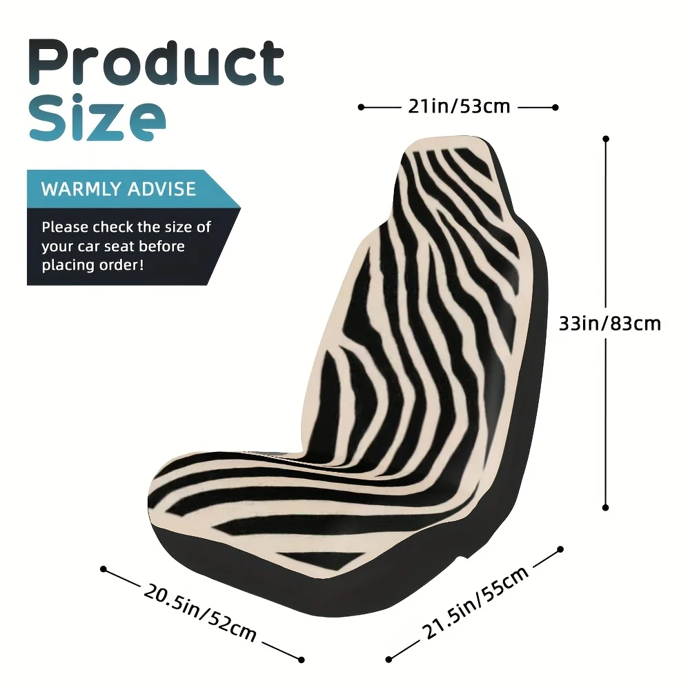 2pcs Zebra Stripe Car Seat Covers - Fit For Front Seats Of Cars, SUVs, Trucks - Easy Installation, Scratch-Resistant, Machine Wa