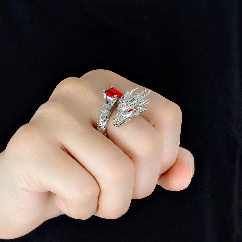 New Arrival Tyrannosaurus Ring Female Party Bijou Luxurious Stones Dragon Ring S925 Sterling Silver Women Finger Accessories