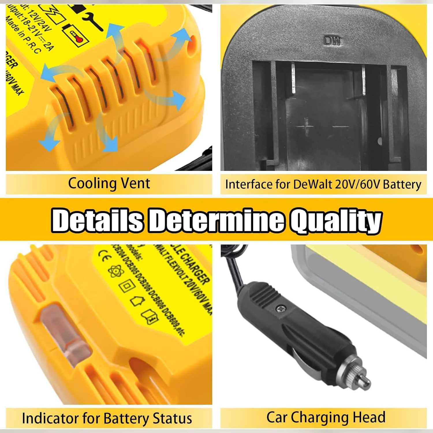Car Charger for Dewalt 18V Lithium Ion Battery Series DCB200 DCB203 DCB205 Cigarette Lighter Plug Portable Mini Quick Charger