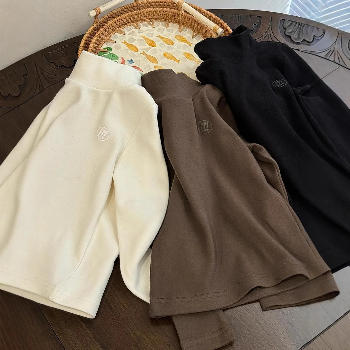 Boys' Thick Velvet Long Sleeved T-shirt with Children's Velvet Base Paired with Autumn and Winter Semi High Neck Warm Top