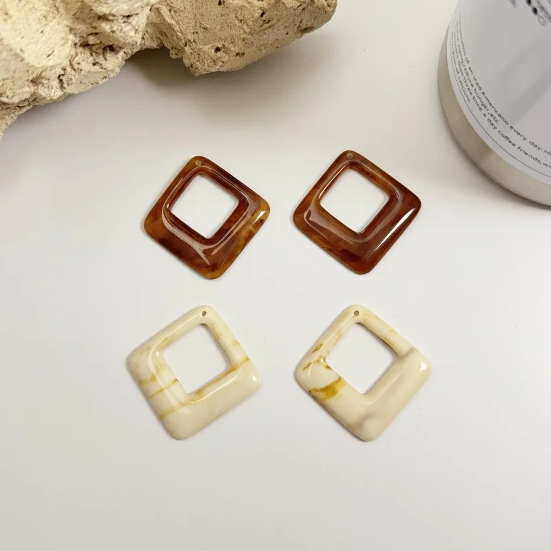 Wholesale 50pcs/lot 42mm color print geometry rhombus shape resin beads diy jewelry garment hair accessory