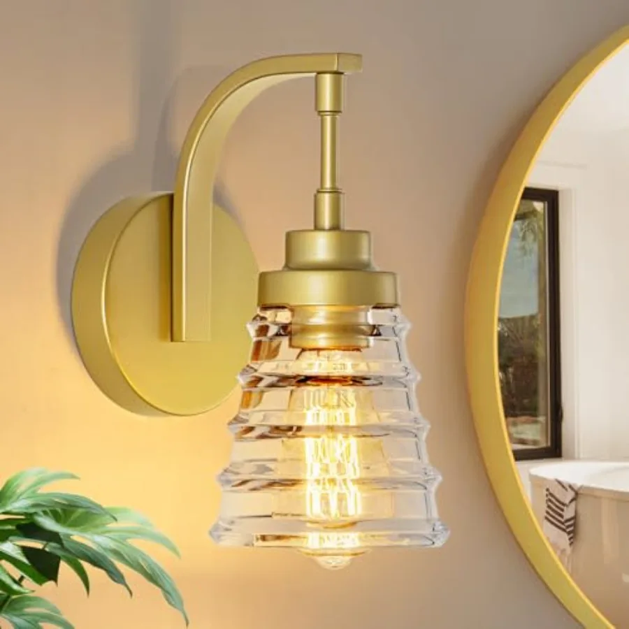 

Bathroom Wall Sconce, Brass Sconces Wall Lighting with Clear Glass Shade, Modern Wall Light Fixture for Bedroom Hallway Mirror