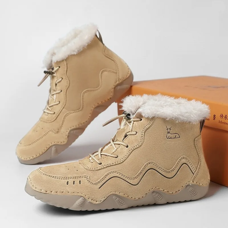 

Winter Women's Sports Shoes, Warm Walking Boots, Leather Oversized Hiking Shoes, Wear-resistant Outdoor Casual Shoes Short Boots