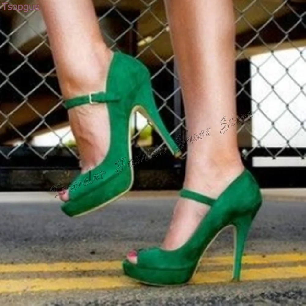 

Green Platform Peep Toe Pumps Stilettos High Heels Buckle Decor High Heel Shoes for Women Heels 2024 New Zapatos Para Mujere