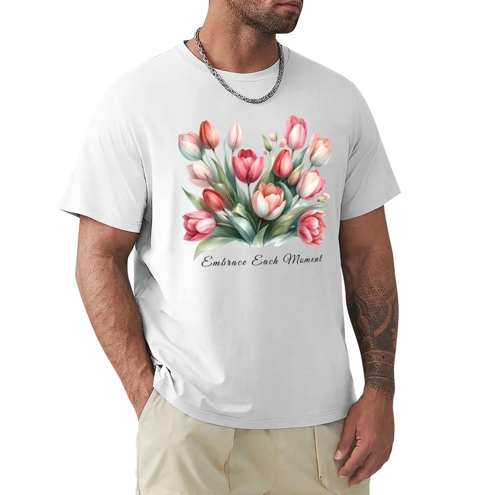 Pink Tulip Bouquet, Floral Spring T-shirt vintage clothes heavyweights mens graphic t-shirts hip hop