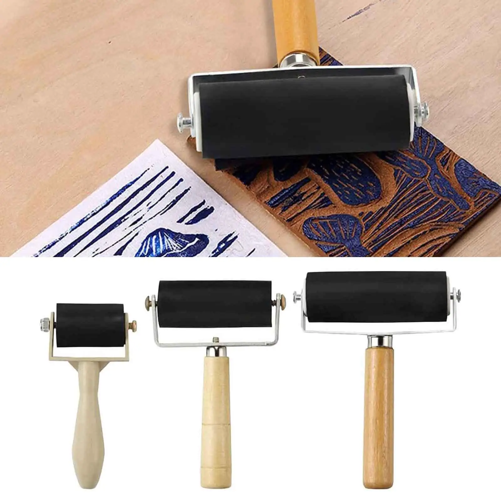 

3 Pieces Professional Rubber Brayer Roller for Inking Blocks Wallpapers