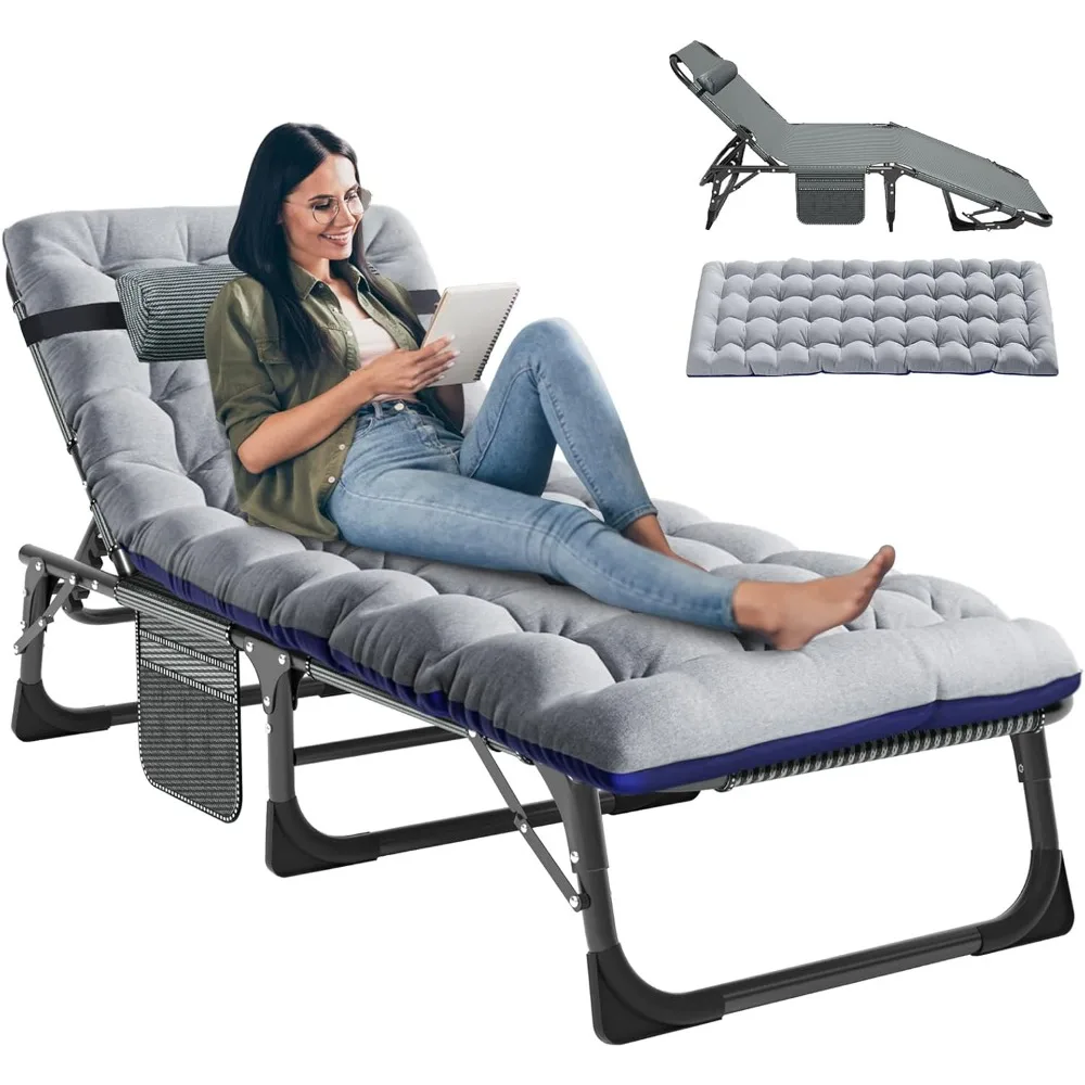 

Folding Outside Chaise Lounge Chair with Mattress, 5 Position Adjustable Patio Reclining Chairs Perfect for Outside, Sunbathing