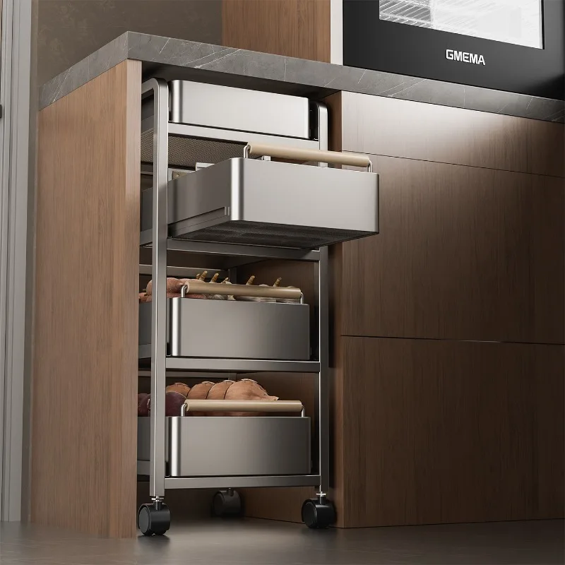 

Многослойная кухонная корзина-органайзер, мобильная тележка для хранения овощей и фруктов, подставка для кладовой, компактная универсальная тележка для дома