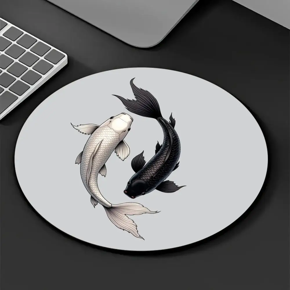 

Black and white fish Mouse Pad Round Non-Slip Rubber Computer Desk Mat Accessories Office Mouse Mat Playmat Rug Desk pad