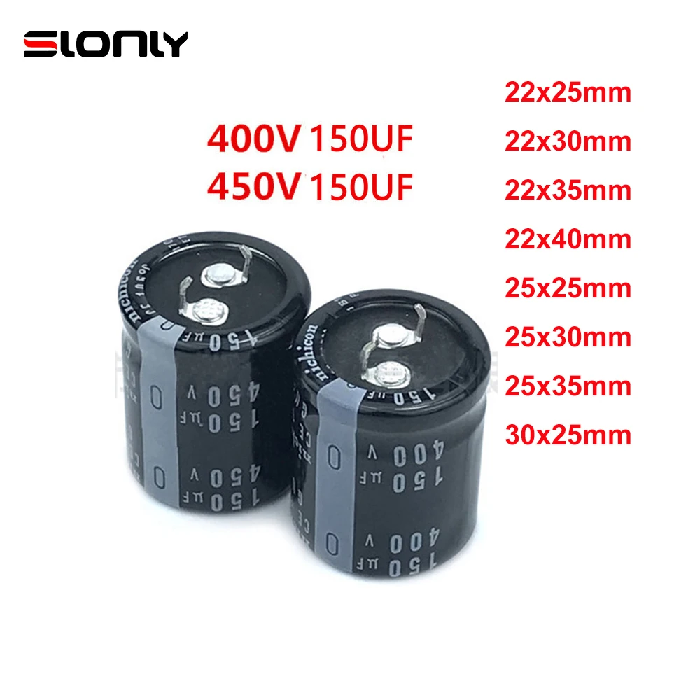 2pcs 400v 150uf 450V 150uF 22x25 22x30 22x35 22x40 25x25 25x30 25x35 30x25mm 105° Pitch 10mm Nichicon Horn Capacitors