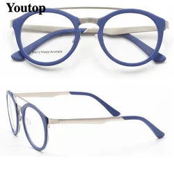 Handmade Women Optical Glasses Frames Men Round Eyeglass Frames Yellow Light Double Bridge Fashion Prescription Blue Spectacles