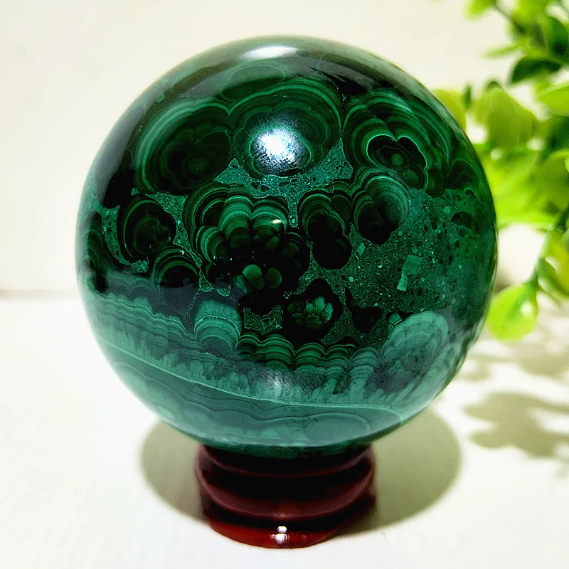 3A+ Natural Malachite Crystal Ball Stone Sphere Desk Feng Shui Gems Chakras Witchcraft Reiki Healing Home Room Decoration