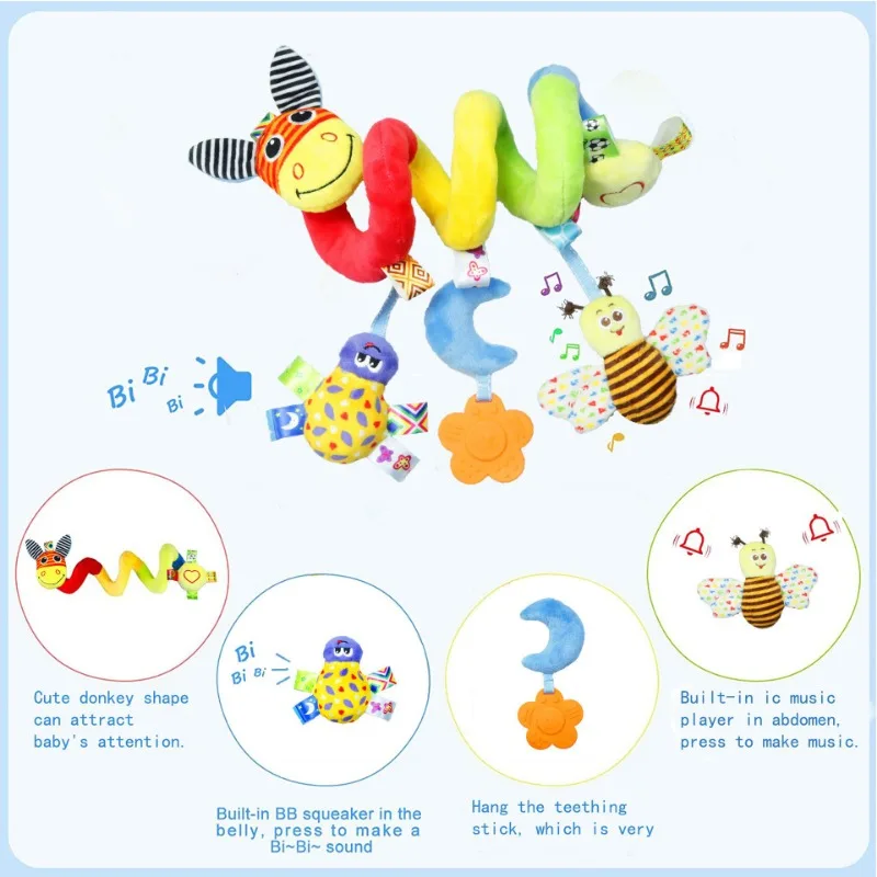 Kinderwagenaccessoires Cartoon Insect Knuffel met rinkelend papier Pluche Comfort Nachtkastje Hanger Pluche Decoratie Kinderwagen