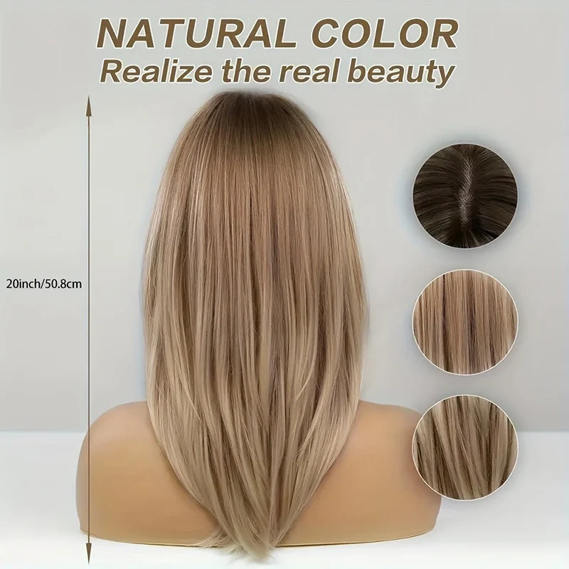Europe and America Woman Nature Gradient Wig Stage Performance Match Curtain Bangs Curl Headgear Concert Lady Medium Length Hair