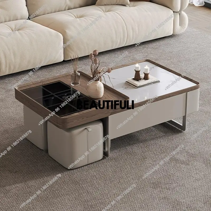 

Italian minimalist rock slab coffee table living room household, square telescopic coffee table