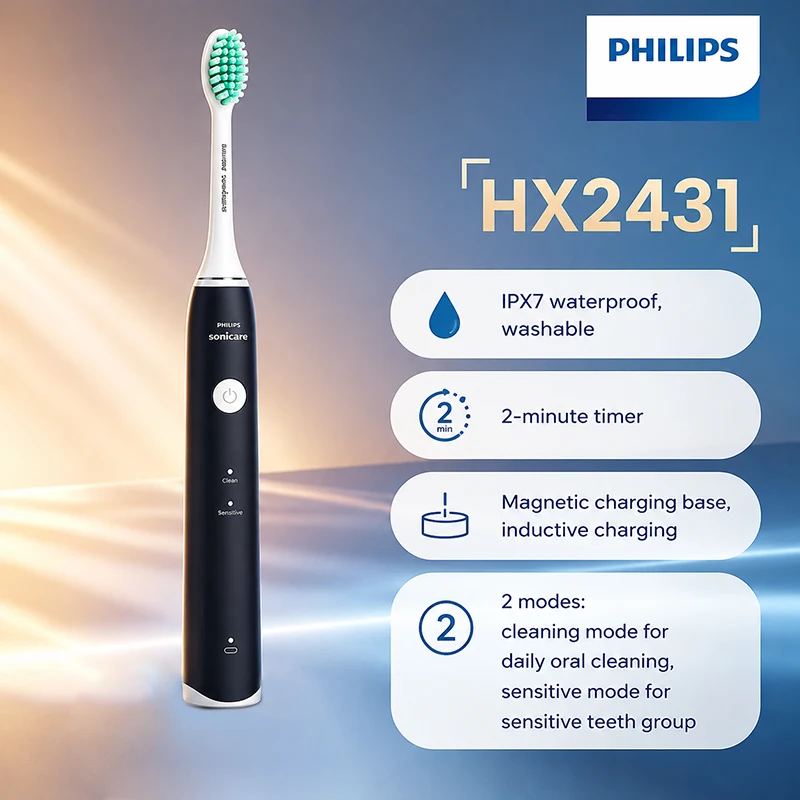 PHILIPS HX2431 2 Modes Waterproof Soft Hair Oral Cleaning Rechargeable for 2 Minutes Timed To Give Valentine's Day Gifts