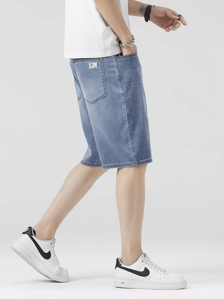 Lyocell Fabric Ultra-Thin Denim Shorts Men's Loose Fashion Drape Soft Elastic Summer Knee-length Short Jeans Casual Clothes