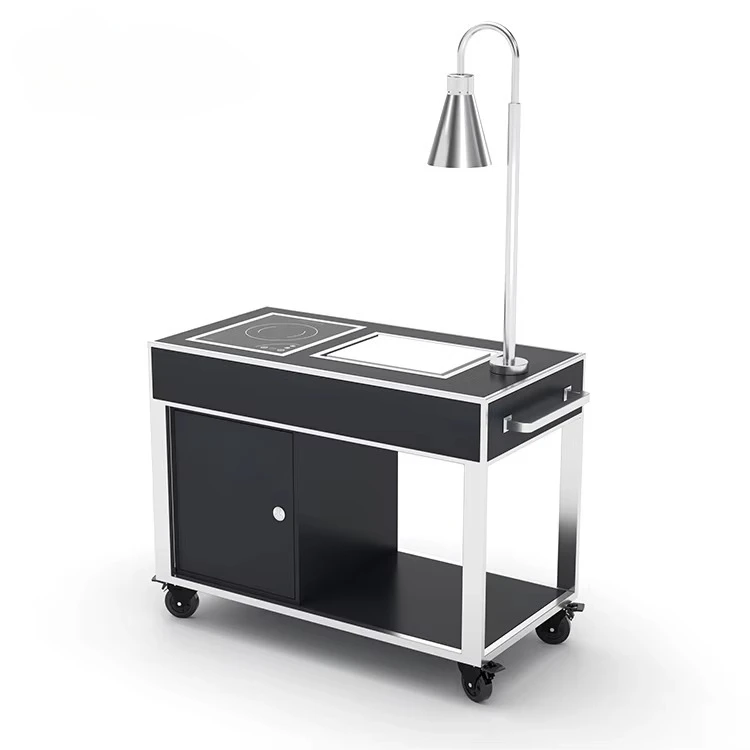 Stainless steel frame wooden trolley cooking trolley