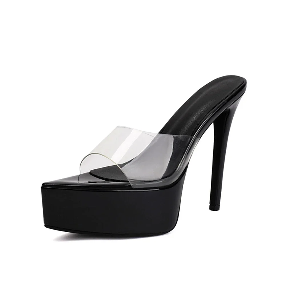 QPLYXCO Clear Strap Platform Mules Stiletto Heel Women Shoes 35-43 2526