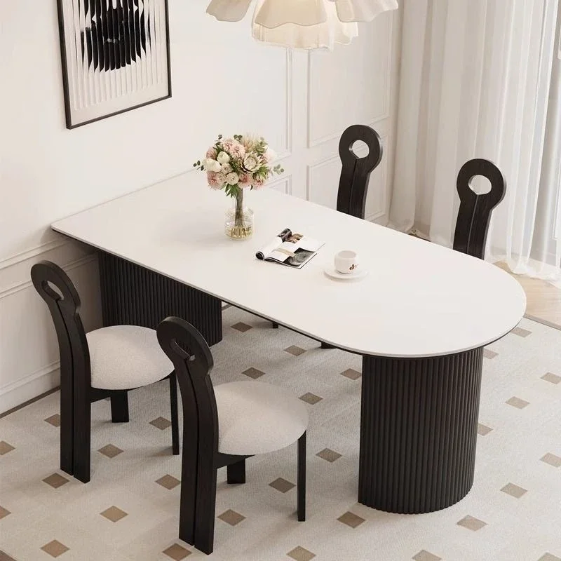 

Nordic wind island rock slab dining table, household combination semi-round small apartment dining table