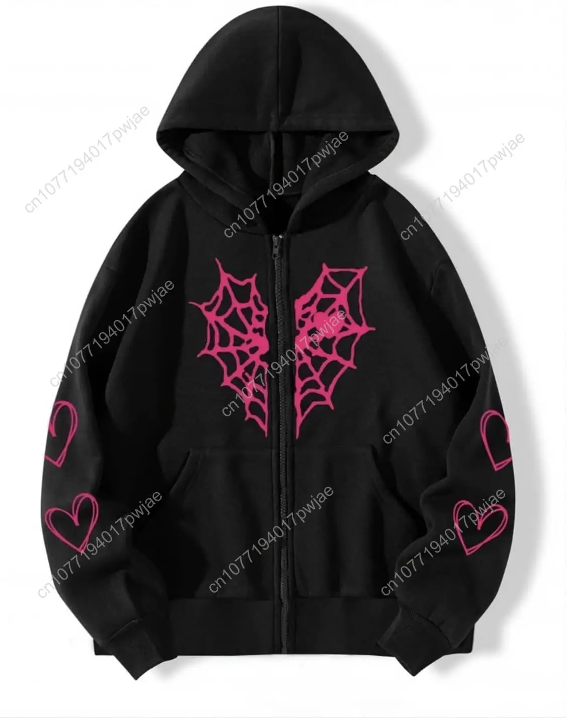 

Oversized Y2K Zip Up Hoodie for Women Men Gothic Spider Web Heart Graphic Sweatshirt Punk Harajuku Alt Emo Streetwear