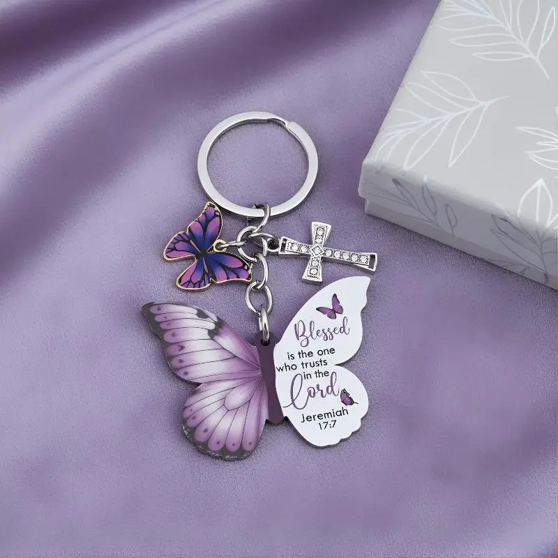 Schmetterlings-Schlüsselanhänger mit dem Vers „Alle Dinge sind möglich“ – Inspirierendes religiöses Geschenk für Frauen, Autoschlüssel, Taschen- und Geldbörsen-Accessoire – Detail 10