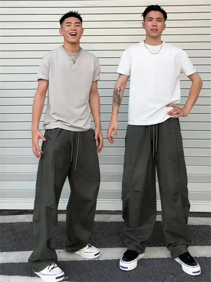 American Style Knife  Wide Leg Casual Pants Men's Autumn Winter Loose Design Pressed Folded Desert Wind Trousers