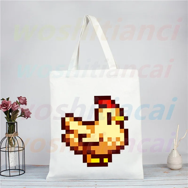 Stardew Valley Farm Pelican Town Game Płócienna torba na ramię dla kobiet Torebki Ekologiczna torba na zakupy wielokrotnego użytku Vintage Ulzzang Bags