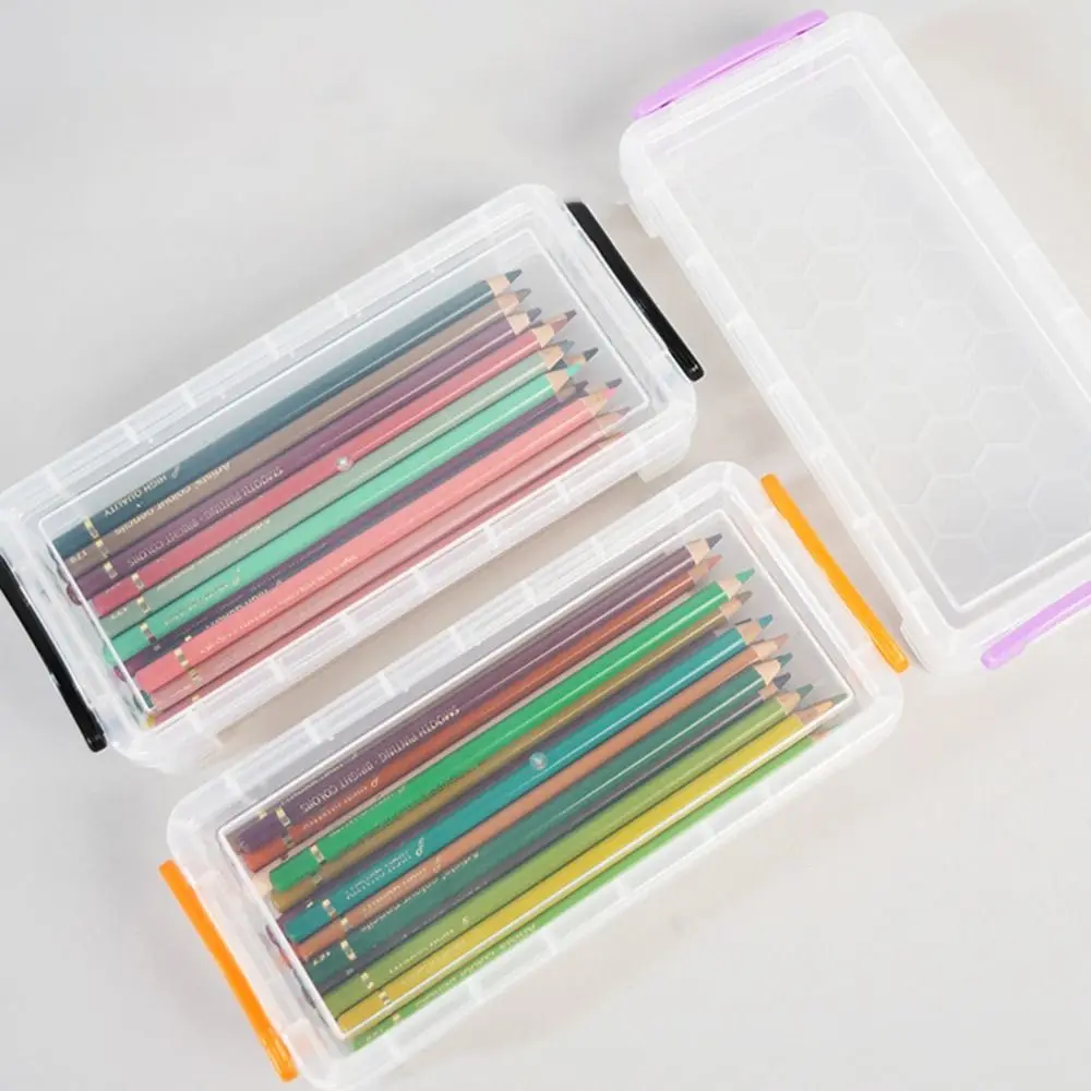 

Large Capacity Transparent Pencil Case Space-Saving Plastic Stationery Storage Box Stackable Double Open Sketch Pen Bag School