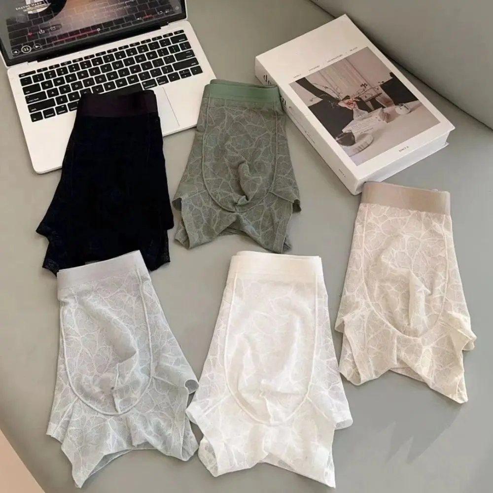 

Simple Underpants Men Boxer Briefs Mesh Thin Ice Silk Lace Shorts Boxers Quick Dry Breathable Underwear for Men Daily