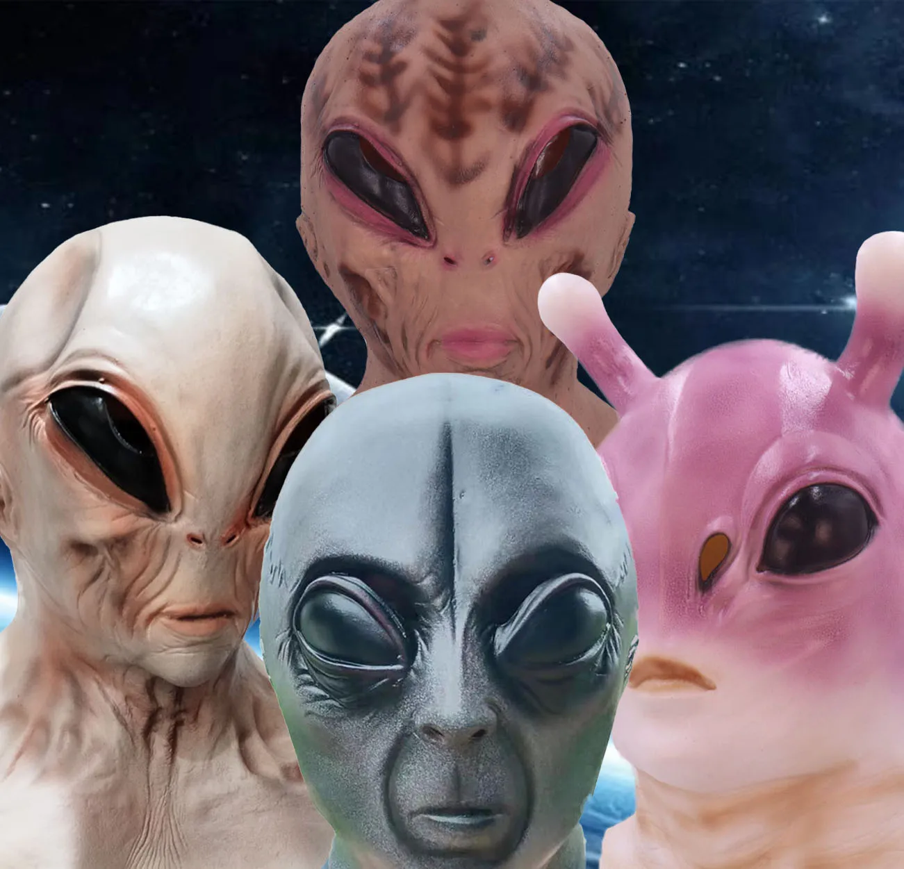 Realistic Alien Full Head Mask Sci Fi Creature Mask Halloween Cosplay Costume Props For Carnival Party Haunted House Decoration