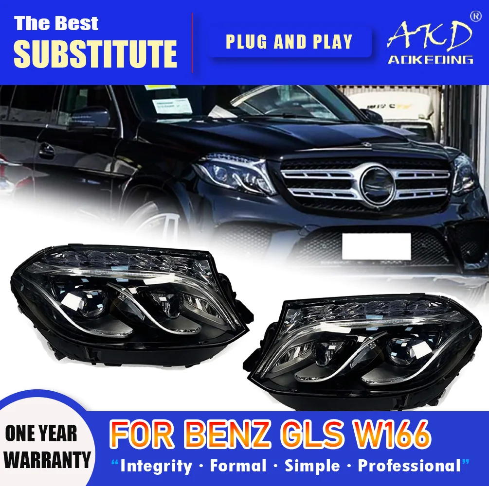 AKD Head Lamp for Benz GLS W166 WLED Headlight 2016-2020 Headlights GLS DRL Turn Signal High Beam Angel Eye Projector Lens