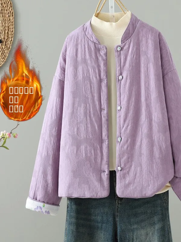 

Artistic Sle Double-Sided Wear Cotton Jaet with kets Thiened Winter Warm Clothing Button Closure Fem Coat