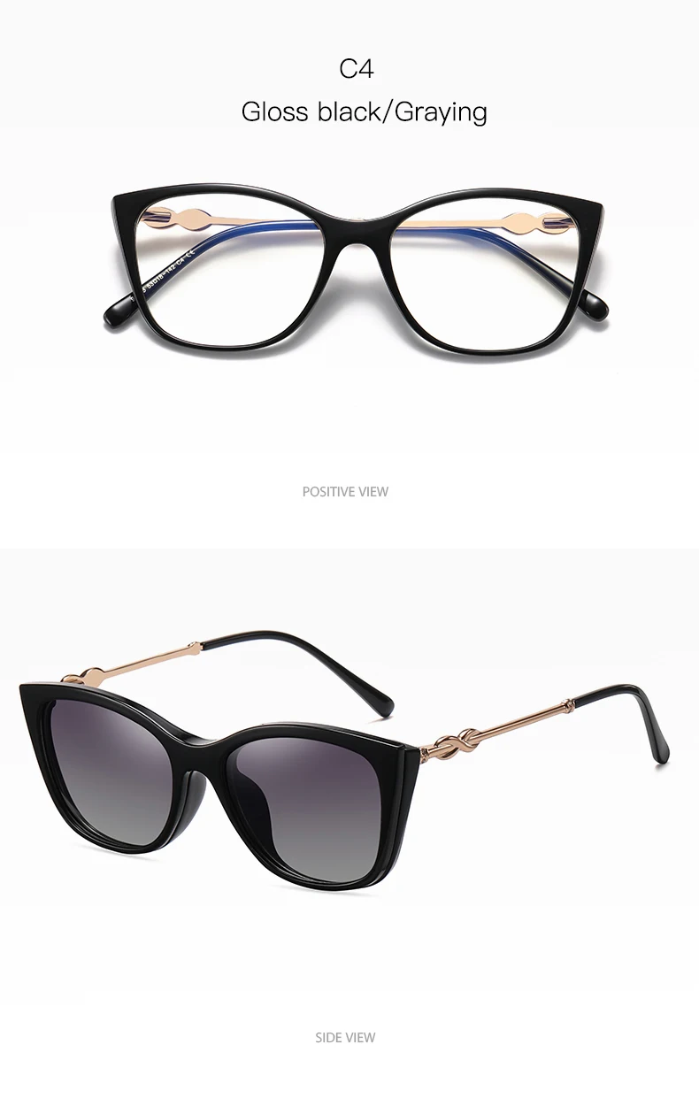 Magnetische polarisierte Sonnenbrille für Damen, modisch, Cat-Eye, 2-in-1-Clip auf Damen, Anti-Blaulicht-Brillengestelle, TR90-Metallbrille – Detail 19