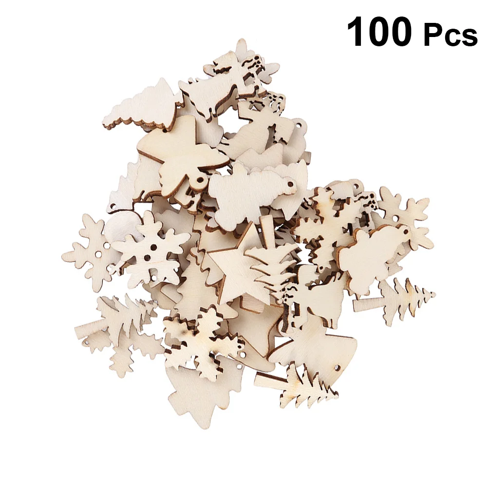 

100Pcs Xmas Wooden Craft Pieces Unfinished Natural Wood 12 Assorted Christmas Tree Snowman DIY Hanging