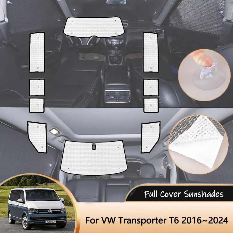 For Volkswagen VW Transporter Multivan Caravelle T6 SWB 2016~2024 Full-Coverage Sunshades Sun Protector Visors Car Accessories