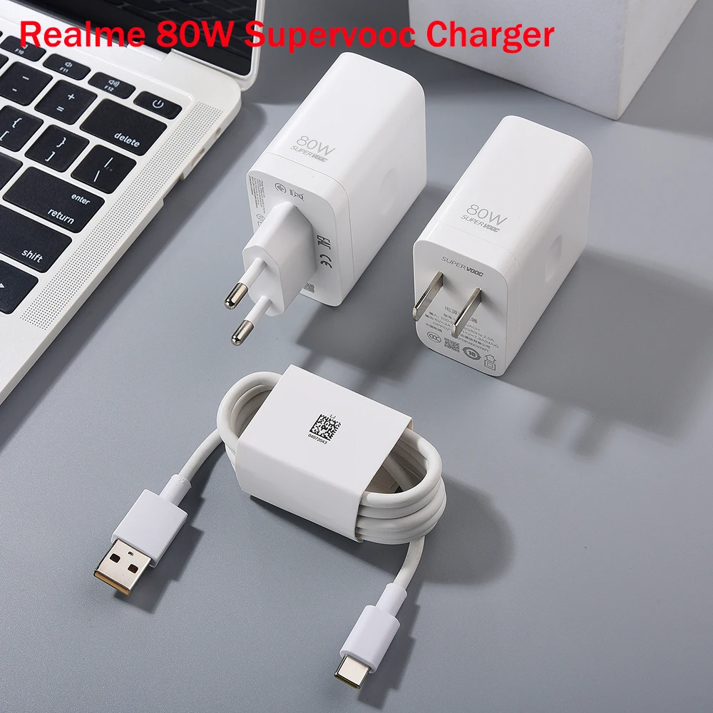 

Оригинальное зарядное устройство Realme 80W SuperVOOC EU/US, адаптер быстрой зарядки, кабель USB Type-C для Realme 15, 14 Pro, GT, NEO 2, 3, X7, X50